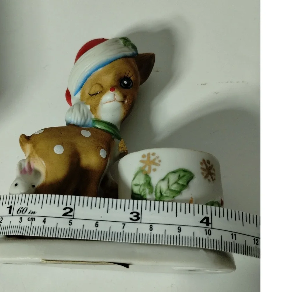 Vintage 1978 Little Reindeer‎ Candle Holder Bisque Porcelain Christmas Decor